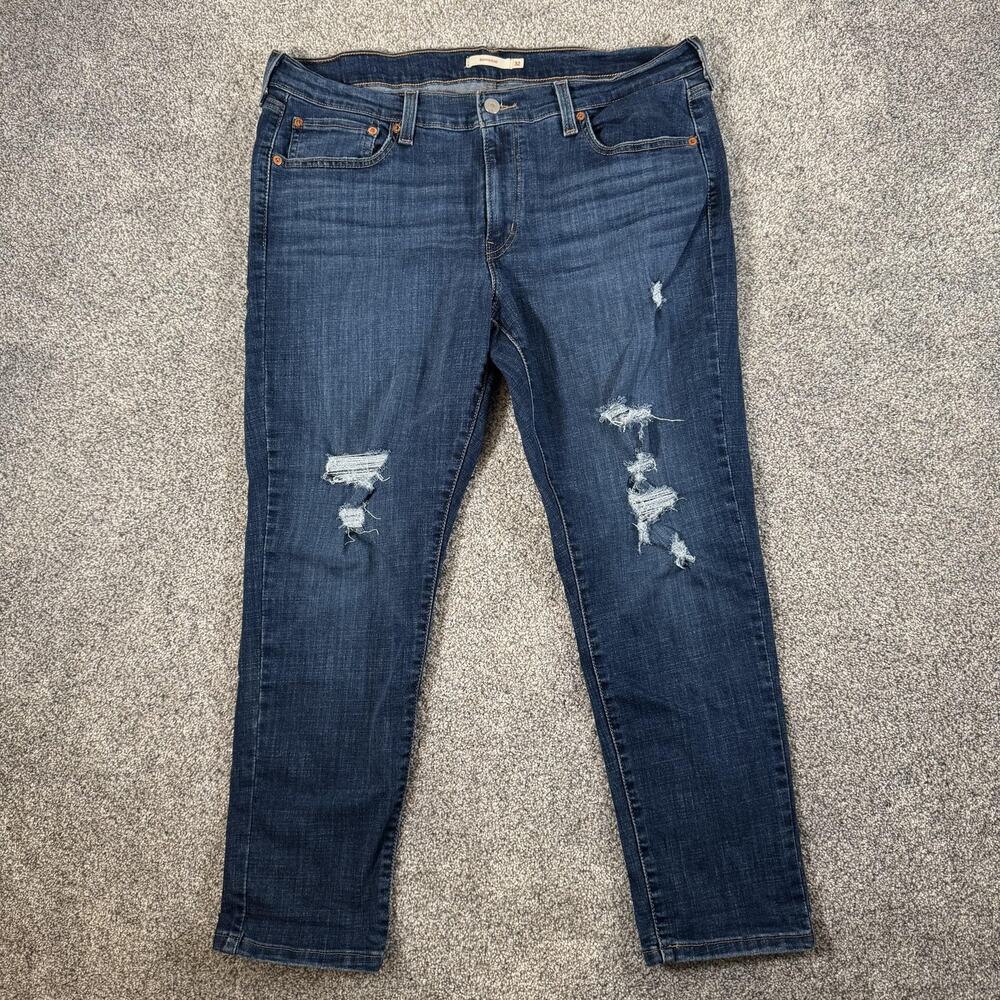 Levi's Boyfriend Jeans Womens 32 Blue Distressed Ripped Cropped Tapered Mid Rise